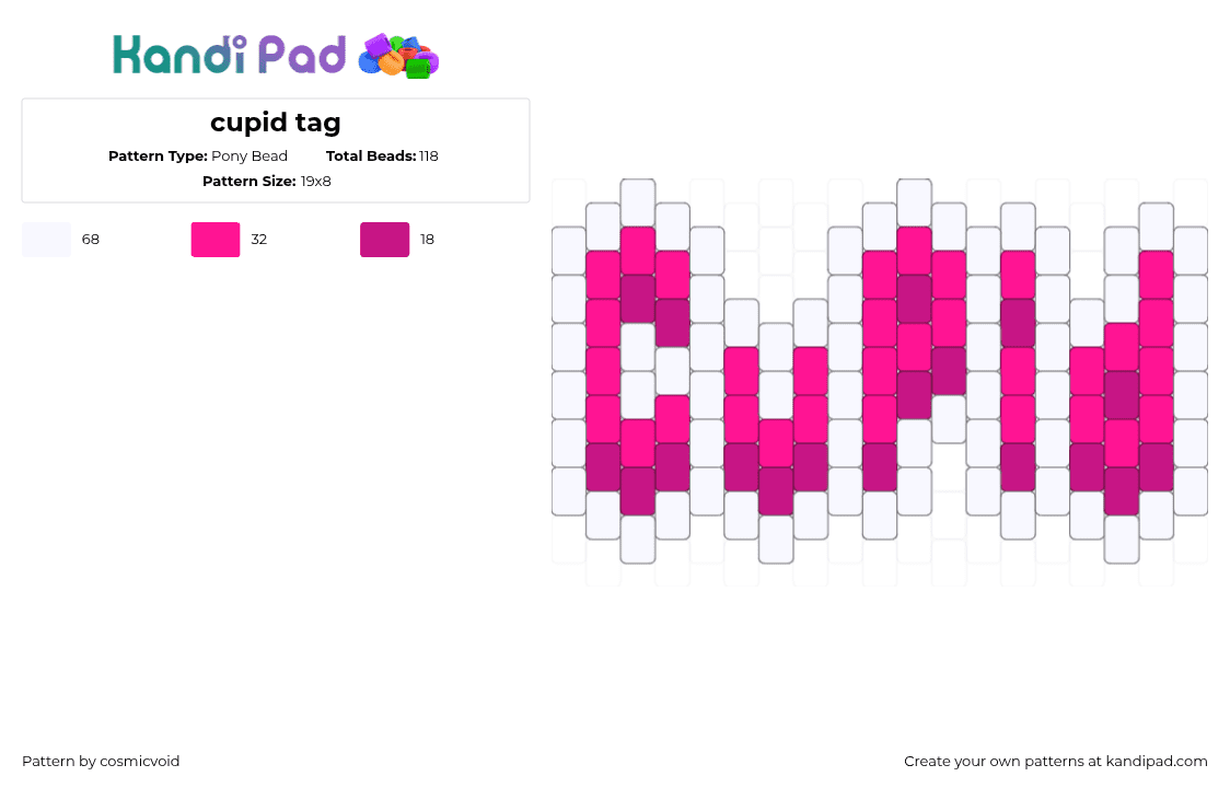 cupid tag - Pony Bead Pattern by cosmicvoid on Kandi Pad - pink,white
