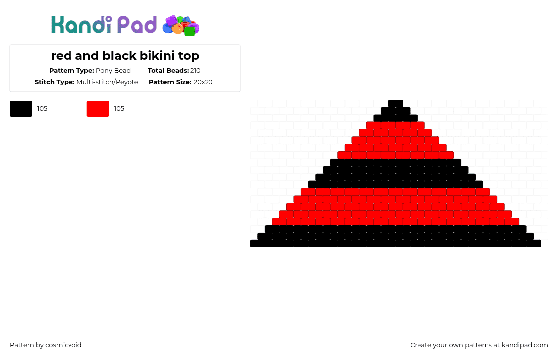 red and black bikini top - Pony Bead Pattern by cosmicvoid on Kandi Pad - black,red