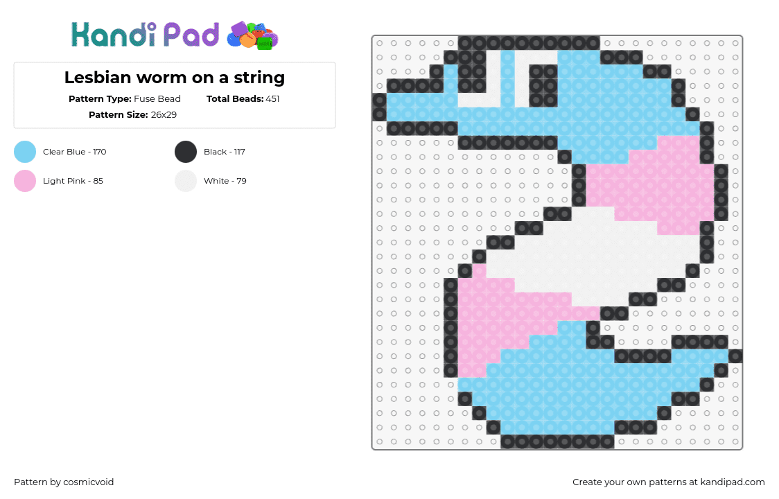 trans worm on a string - Fuse Bead Pattern by cosmicvoid on Kandi Pad - squirmle,trans,worm,pride,pink,light blue