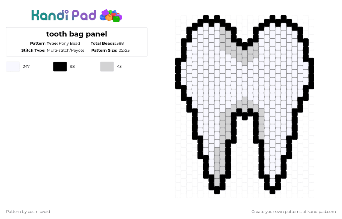 tooth bag panel - Pony Bead Pattern by cosmicvoid on Kandi Pad - white