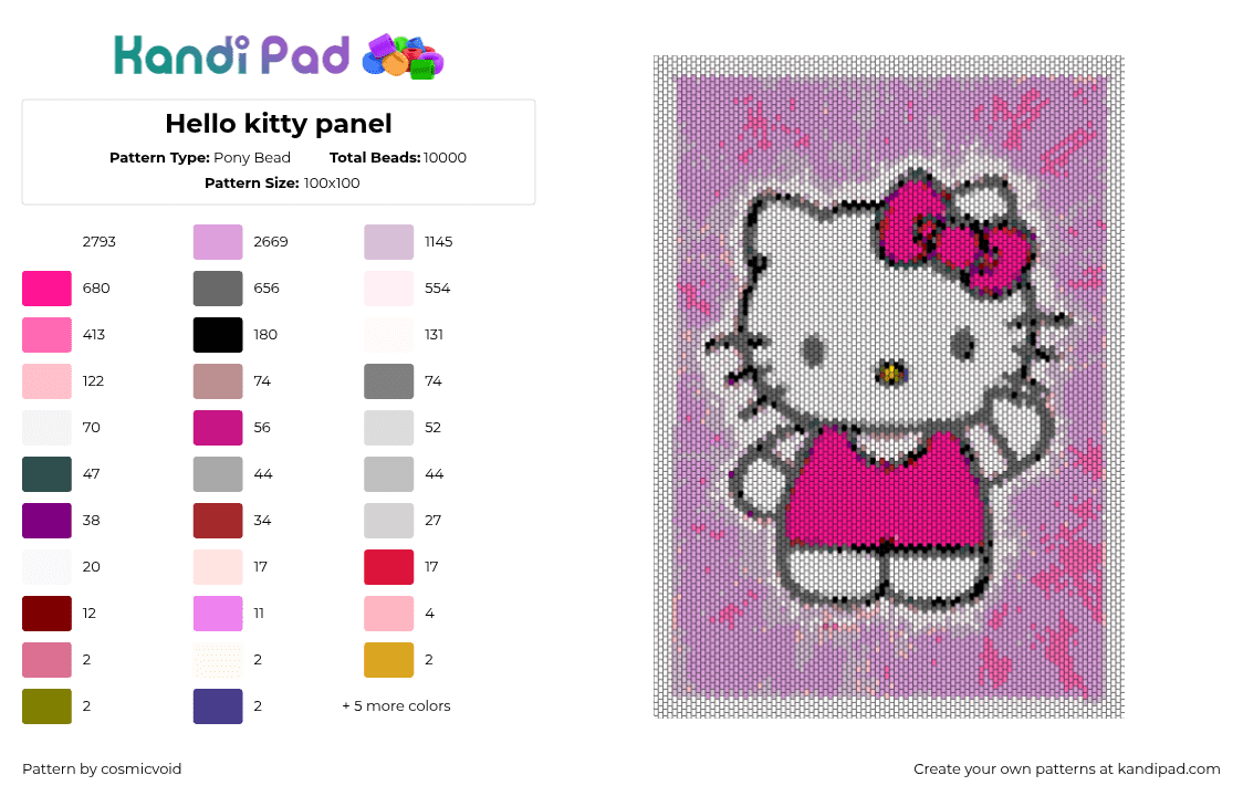 Hello kitty panel - Pony Bead Pattern by cosmicvoid on Kandi Pad - 