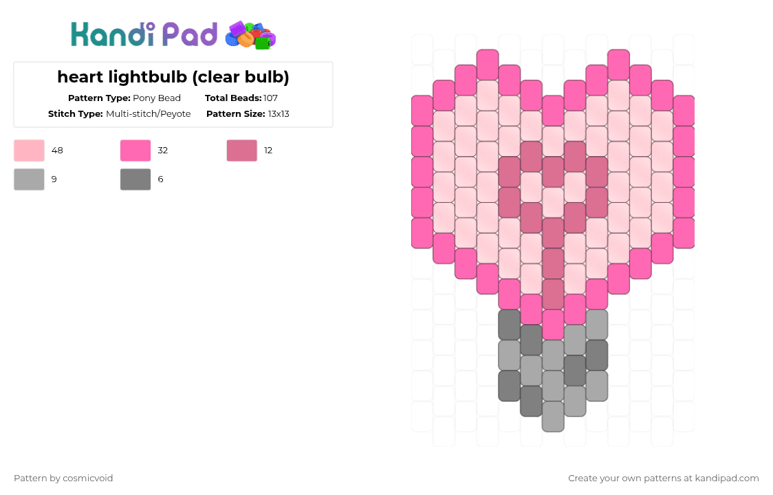 heart lightbulb (clear bulb) - Pony Bead Pattern by cosmicvoid on Kandi Pad - pink