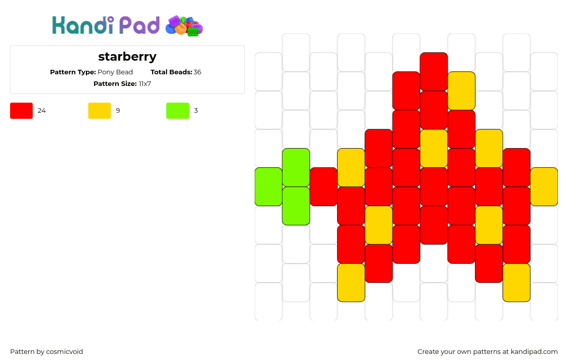 starberry - Pony Bead Pattern by cosmicvoid on Kandi Pad - starberry,fruit,sakuras toy box,charm,red,yellow