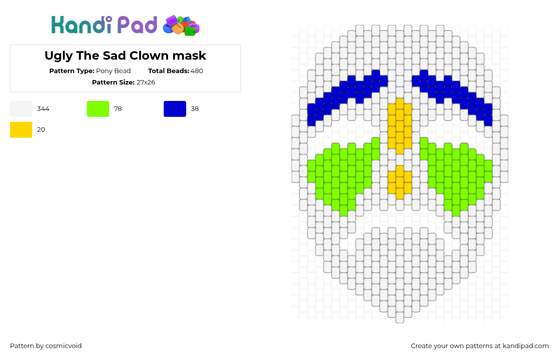 Ugly The Sad Clown mask - Pony Bead Pattern by cosmicvoid on Kandi Pad - 