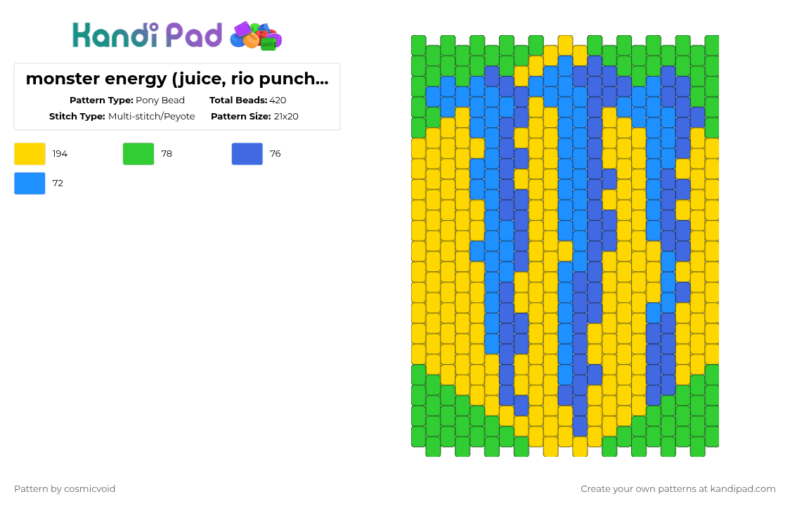 monster energy (juice, rio punch) logo bag - Pony Bead Pattern by cosmicvoid on Kandi Pad - yellow