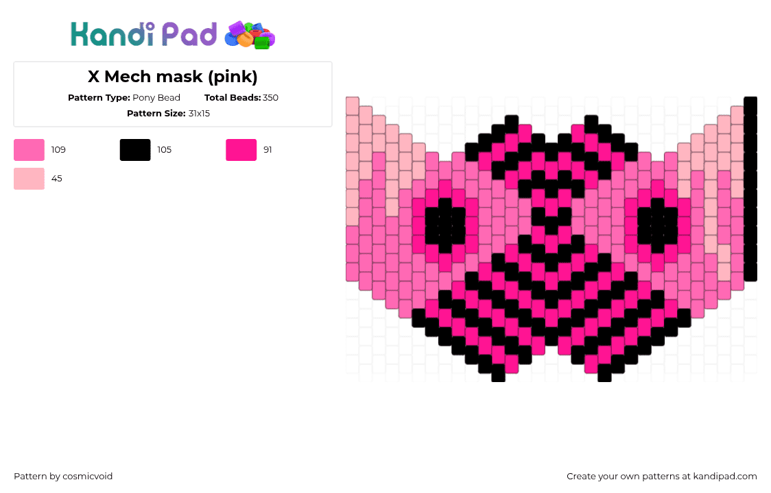 X Mech mask (pink) - Pony Bead Pattern by cosmicvoid on Kandi Pad - black,pink