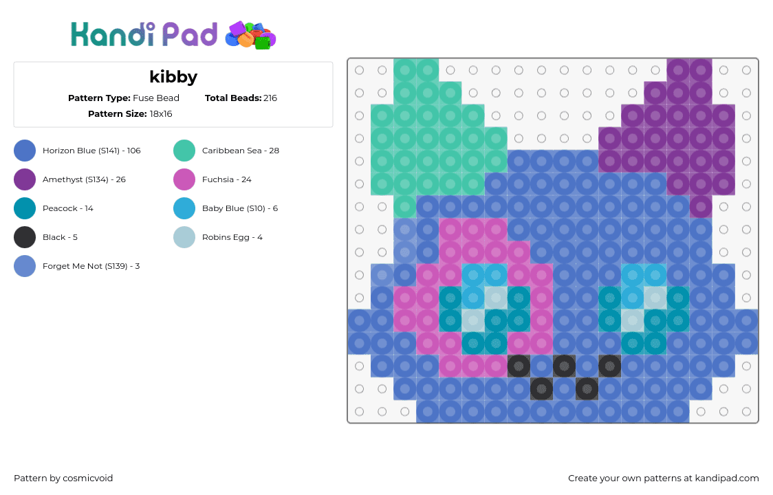 kibby - Fuse Bead Pattern by cosmicvoid on Kandi Pad - cat,kitty,animal,head,colorful,pink,blue,teal,purple