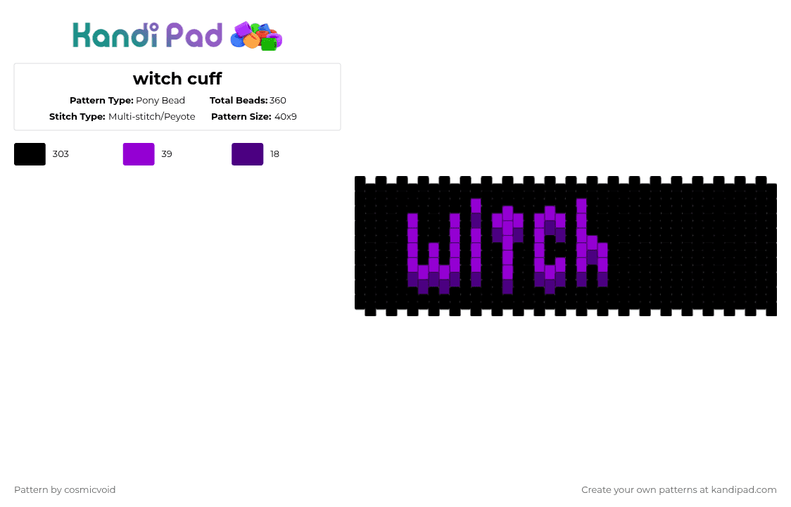 witch cuff - Pony Bead Pattern by cosmicvoid on Kandi Pad - black