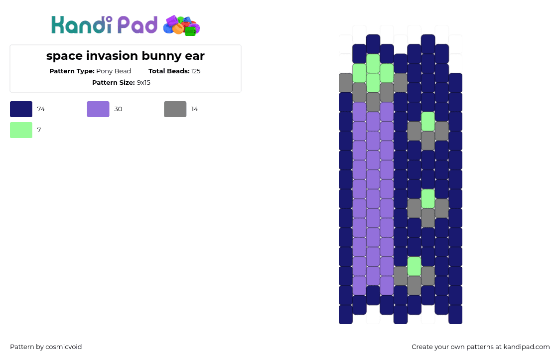 space invasion bunny ear - Pony Bead Pattern by cosmicvoid on Kandi Pad - purple