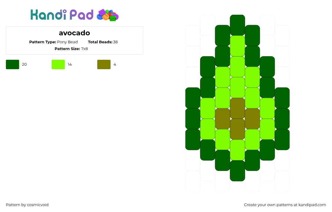 avocado - Pony Bead Pattern by cosmicvoid on Kandi Pad - avocado,fruit,food,vegetable,simple,charm,green