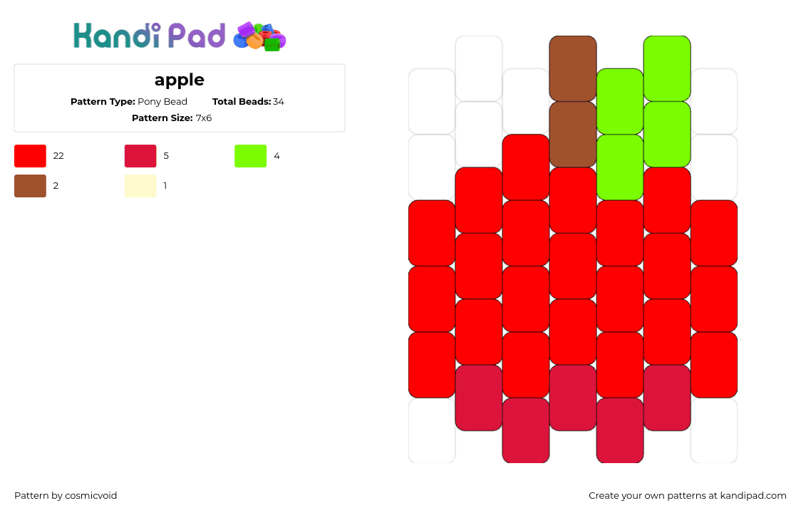 apple - Pony Bead Pattern by cosmicvoid on Kandi Pad - apple,fruit,food,charm,red