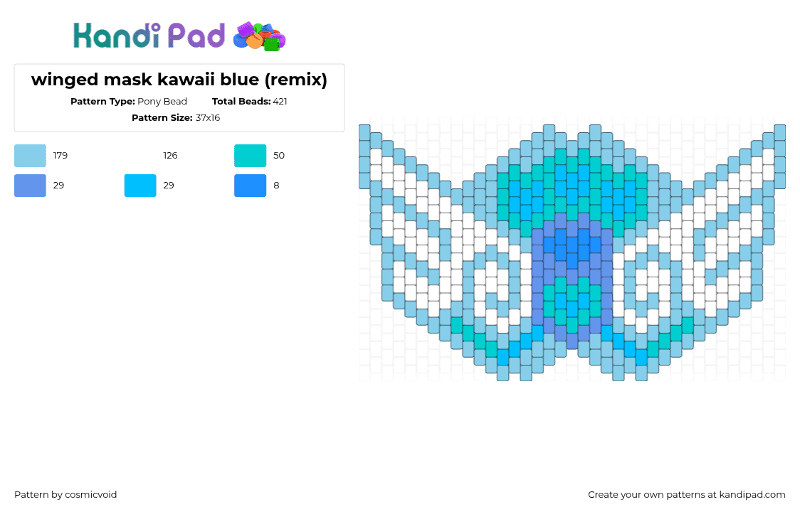 winged mask kawaii blue (remix) - Pony Bead Pattern by cosmicvoid on Kandi Pad - 