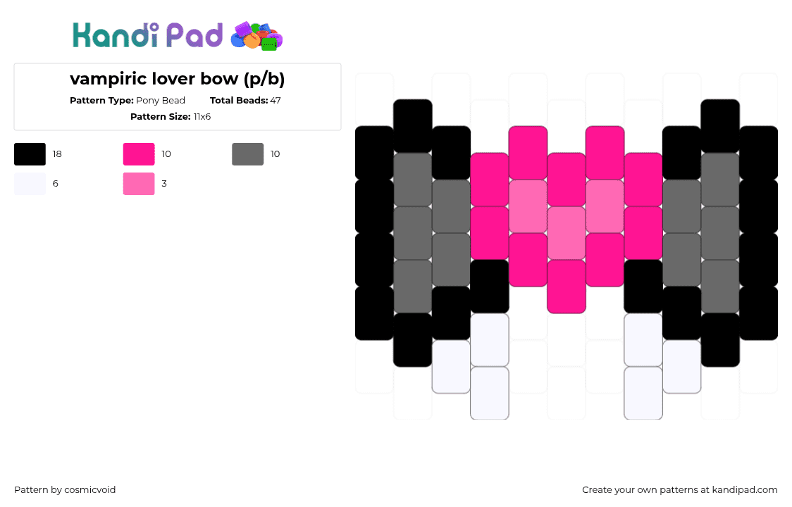 vampiric lover bow (p/b) - Pony Bead Pattern by cosmicvoid on Kandi Pad - pink,gray