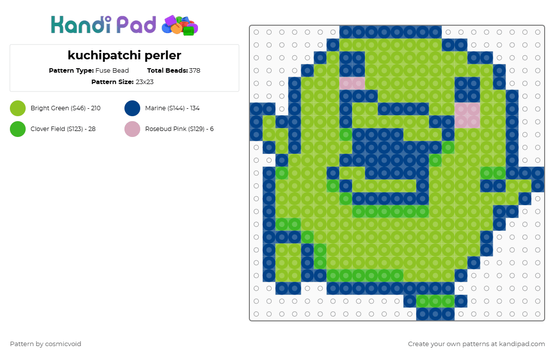 kuchipatchi perler - Fuse Bead Pattern by cosmicvoid on Kandi Pad - blue,green,tama,tamagotchi,tama universe,tamagotchi character,character