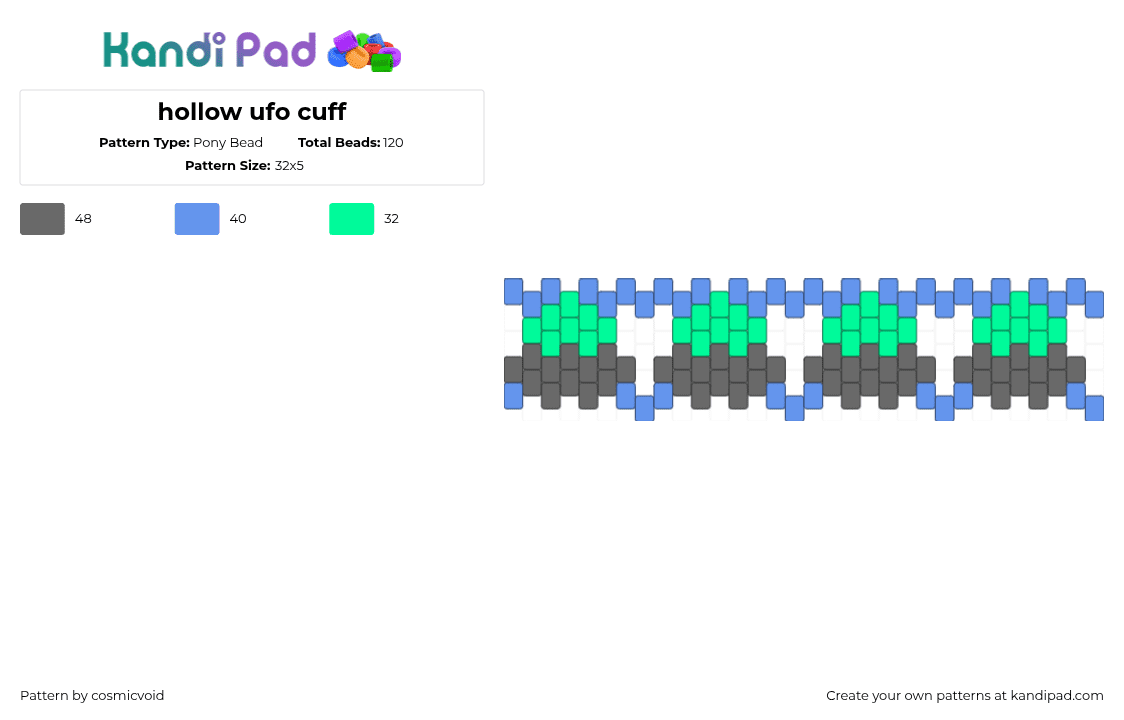 hollow ufo cuff - Pony Bead Pattern by cosmicvoid on Kandi Pad - gray,light blue