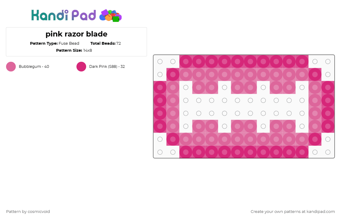 pink razor blade - Fuse Bead Pattern by cosmicvoid on Kandi Pad - 