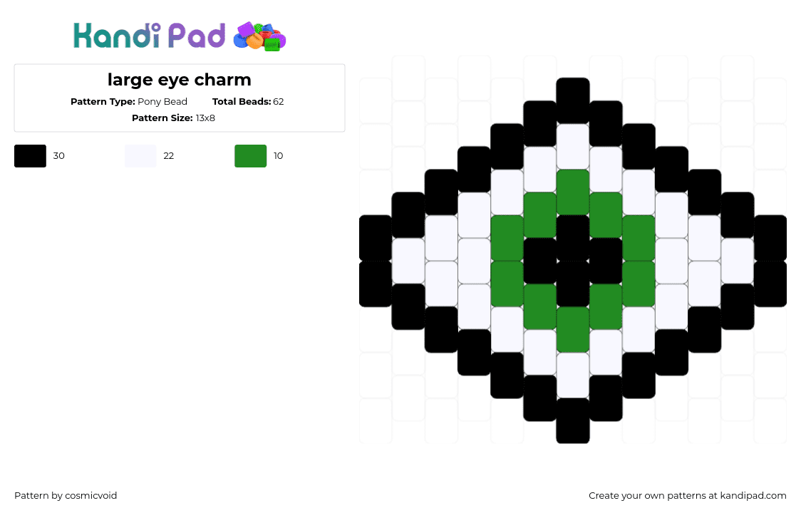 large eye charm - Pony Bead Pattern by cosmicvoid on Kandi Pad - eyeball,eye,simple,charm,white,green