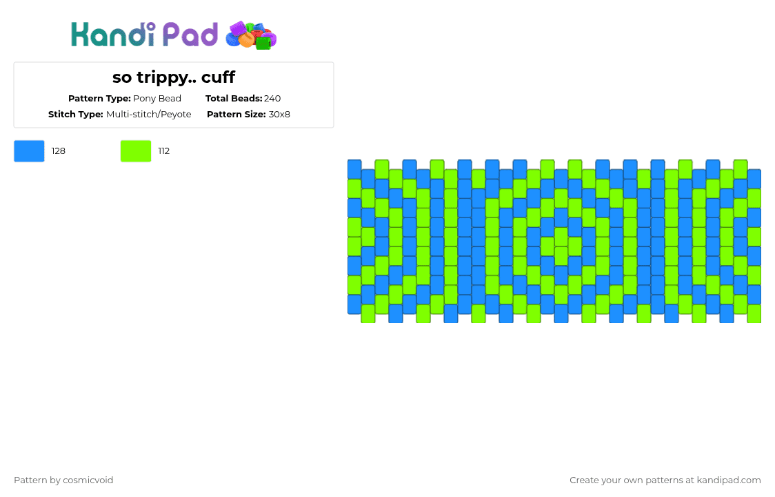 so trippy.. cuff - Pony Bead Pattern by cosmicvoid on Kandi Pad - green,light blue