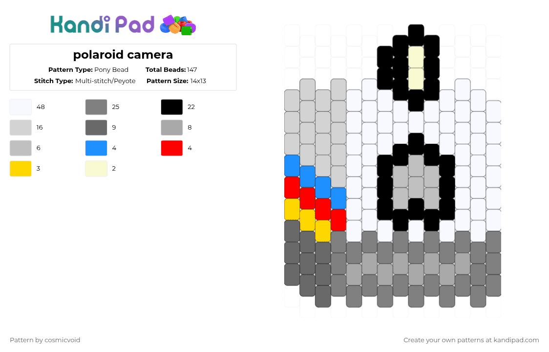 polaroid camera - Pony Bead Pattern by cosmicvoid on Kandi Pad - white,beige,gray