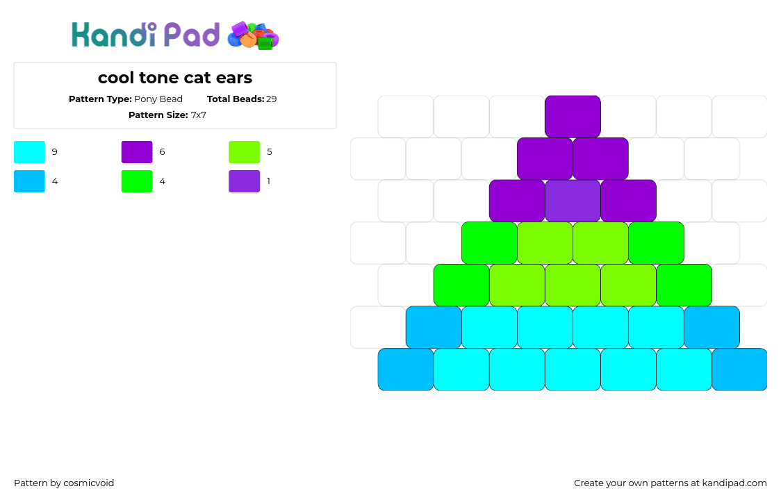 cool tone cat ears - Pony Bead Pattern by cosmicvoid on Kandi Pad - ears,cat,simple,green,purple,light blue