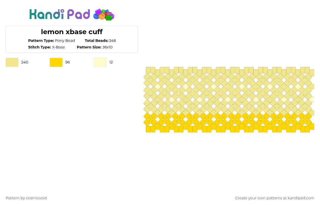 lemon xbase cuff - Pony Bead Pattern by cosmicvoid on Kandi Pad - yellow