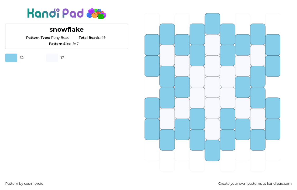 snowflake - Pony Bead Pattern by cosmicvoid on Kandi Pad - snowflake,winter,icy,charm,simple,white,light blue