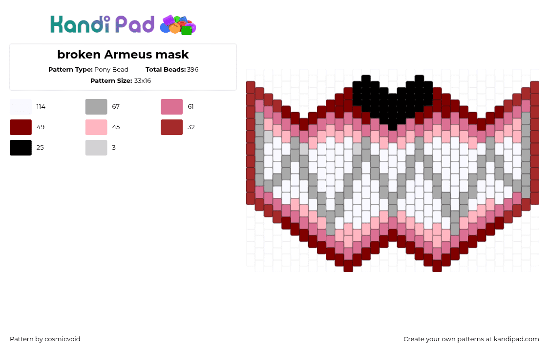broken Armeus mask - Pony Bead Pattern by cosmicvoid on Kandi Pad - pink,beige