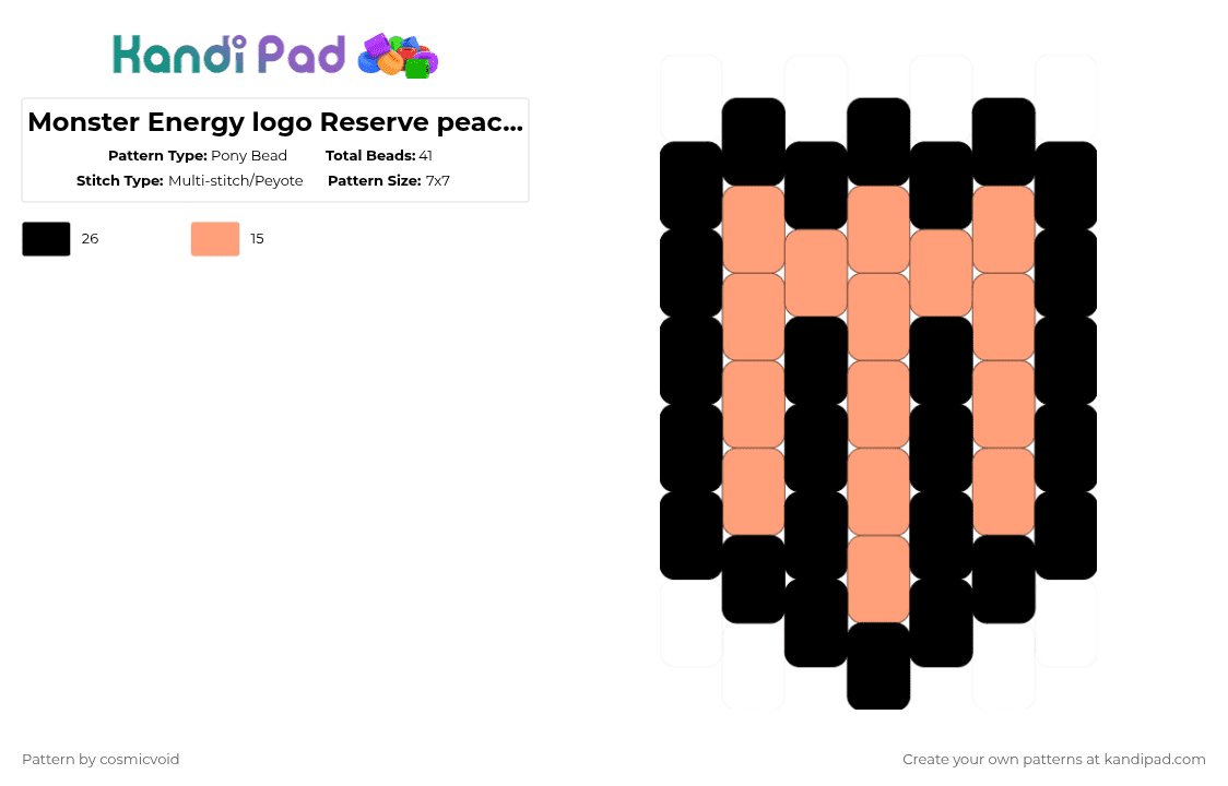 Monster Energy logo Reserve peaches n\' cream - Pony Bead Pattern by cosmicvoid on Kandi Pad - black,orange
