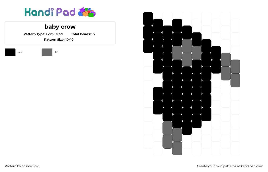 baby crow - Pony Bead Pattern by cosmicvoid on Kandi Pad - 