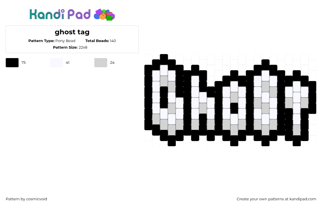 ghost tag - Pony Bead Pattern by cosmicvoid on Kandi Pad - white,black