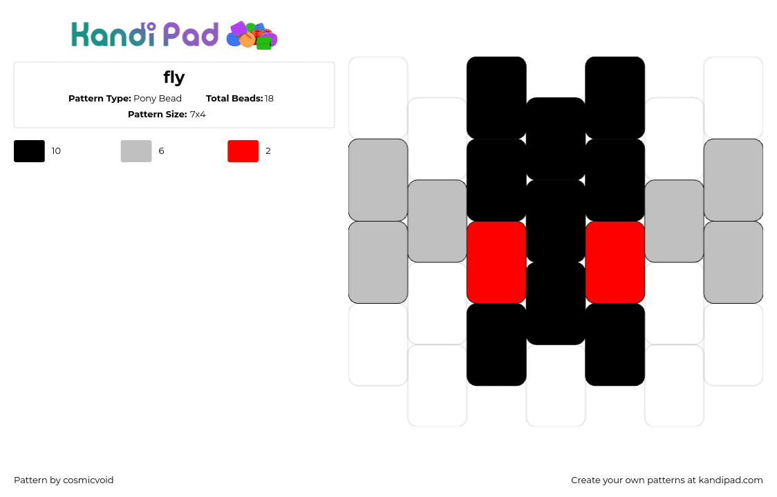 fly - Pony Bead Pattern by cosmicvoid on Kandi Pad - fly,insect,bug,winged,charm,simple,black,gray