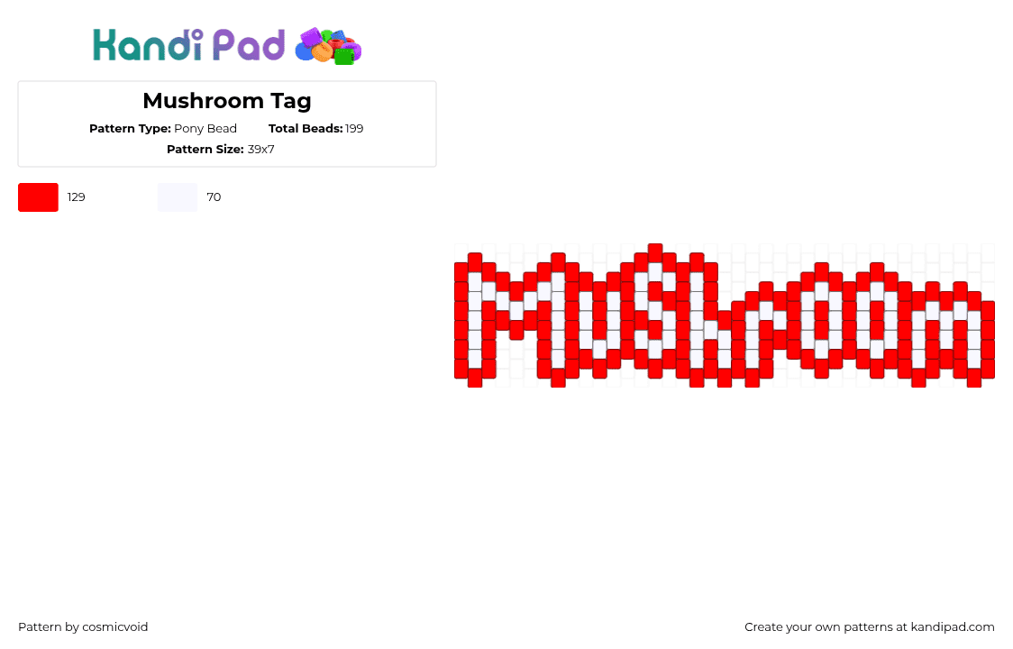 Mushroom Tag - Pony Bead Pattern by cosmicvoid on Kandi Pad - white,red