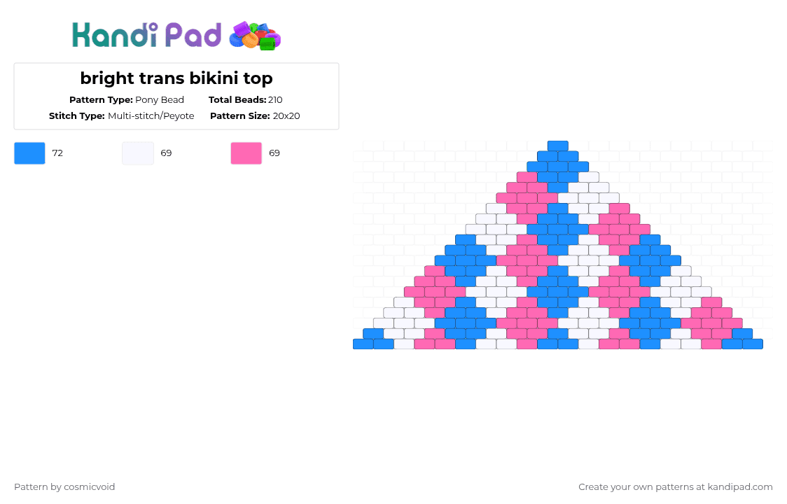 bright trans bikini top - Pony Bead Pattern by cosmicvoid on Kandi Pad - light blue,pink