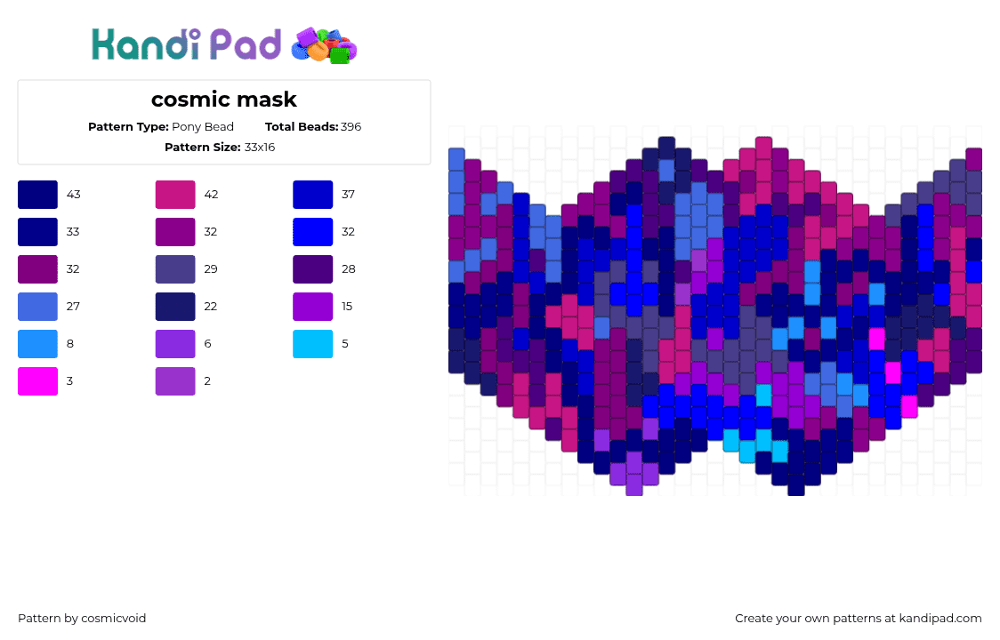 cosmic mask - Pony Bead Pattern by cosmicvoid on Kandi Pad - galaxy,mask,camo,melty,trippy,neon,purple,pink