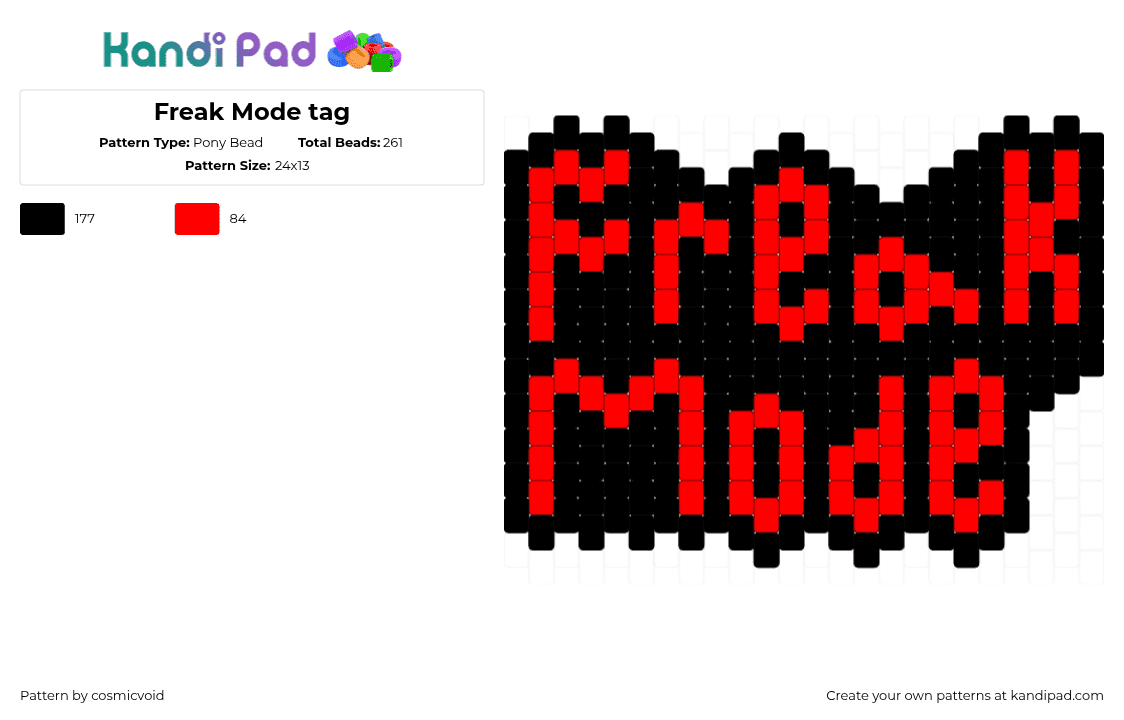 Freak Mode tag - Pony Bead Pattern by cosmicvoid on Kandi Pad - 