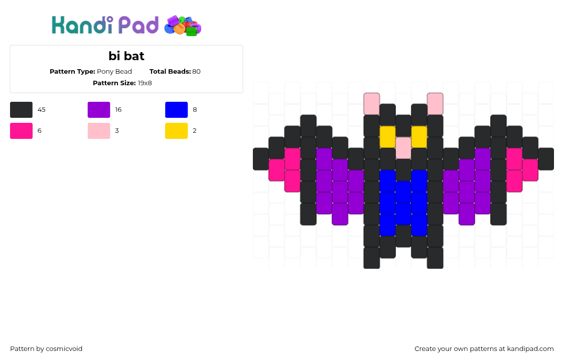 bi bat - Pony Bead Pattern by cosmicvoid on Kandi Pad - black,purple