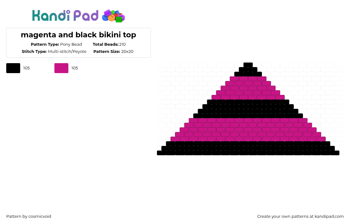magenta and black bikini top - Pony Bead Pattern by cosmicvoid on Kandi Pad - black,pink