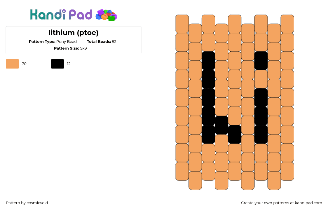 lithium (ptoe) - Pony Bead Pattern by cosmicvoid on Kandi Pad - lithium,element,science,periodic table,chemistry,simple,charm,orange,black