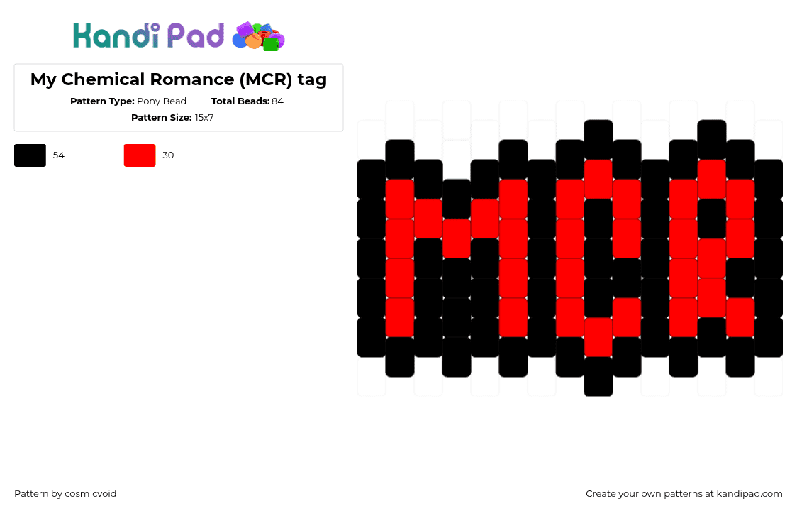 My Chemical Romance (MCR) tag - Pony Bead Pattern by cosmicvoid on Kandi Pad - red,black