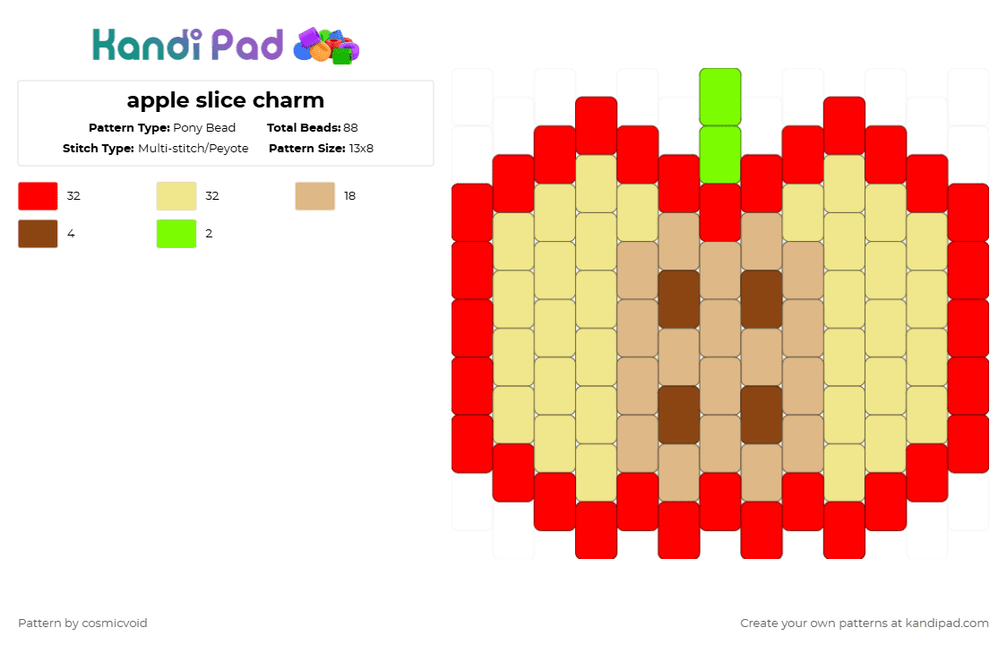 apple slice charm - Pony Bead Pattern by cosmicvoid on Kandi Pad - red,yellow