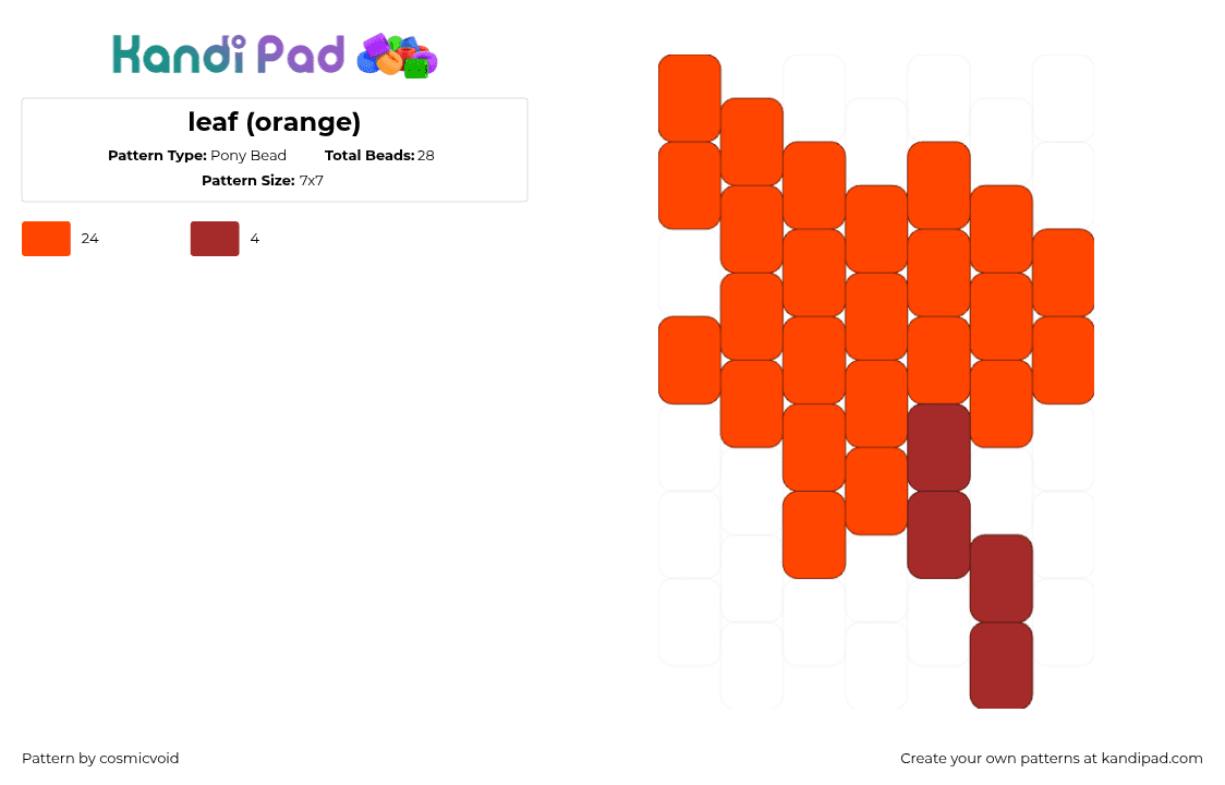 leaf (orange) - Pony Bead Pattern by cosmicvoid on Kandi Pad - leaf,fall,autumn,nature,charm,orange