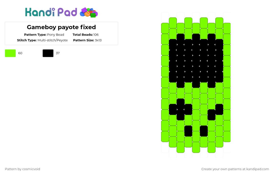 Gameboy payote fixed - Pony Bead Pattern by cosmicvoid on Kandi Pad - green,black