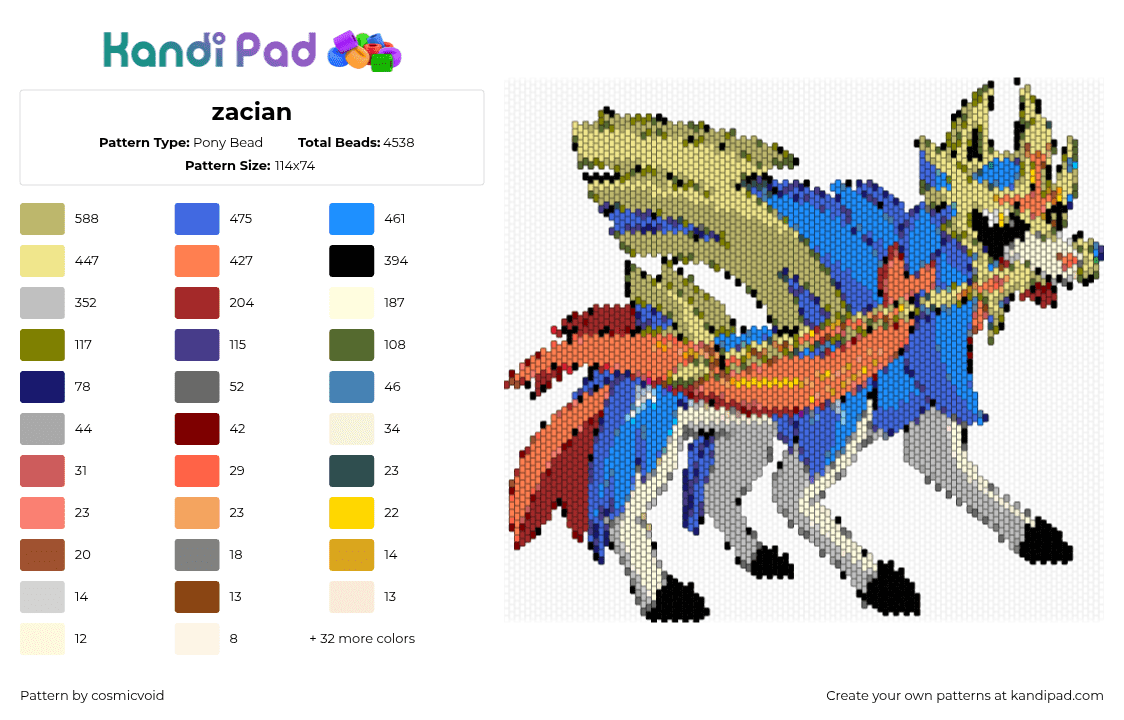 zacian - Pony Bead Pattern by cosmicvoid on Kandi Pad - 