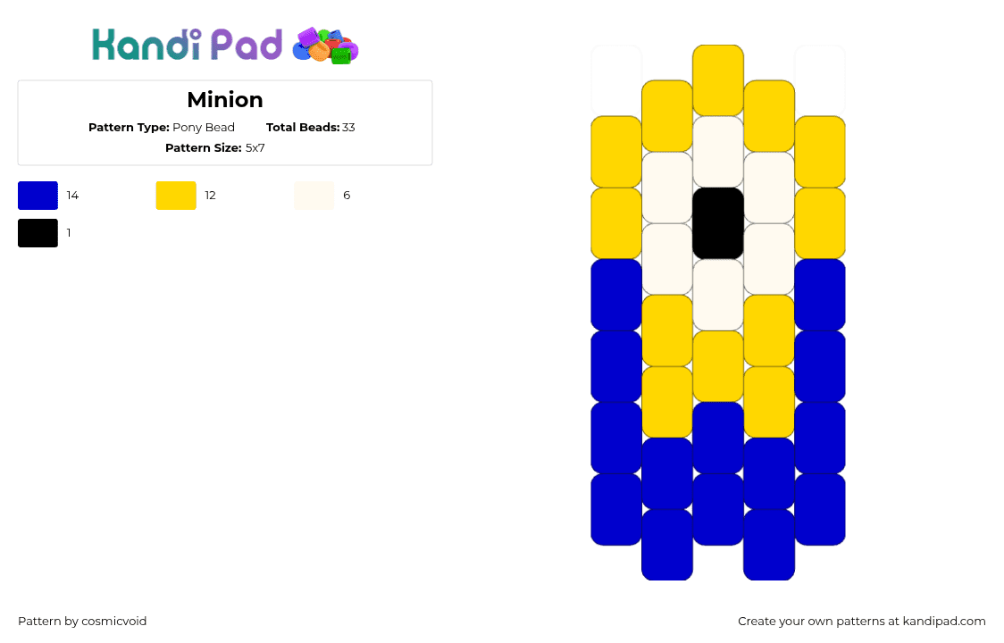 Minion - Pony Bead Pattern by cosmicvoid on Kandi Pad - minion,stuart,despicable me,character,animation,movie,simple,charm,cyclops,yellow,white,blue