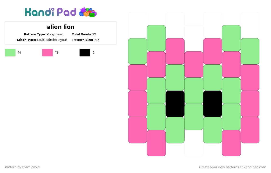 alien lion - Pony Bead Pattern by cosmicvoid on Kandi Pad - teal,pink