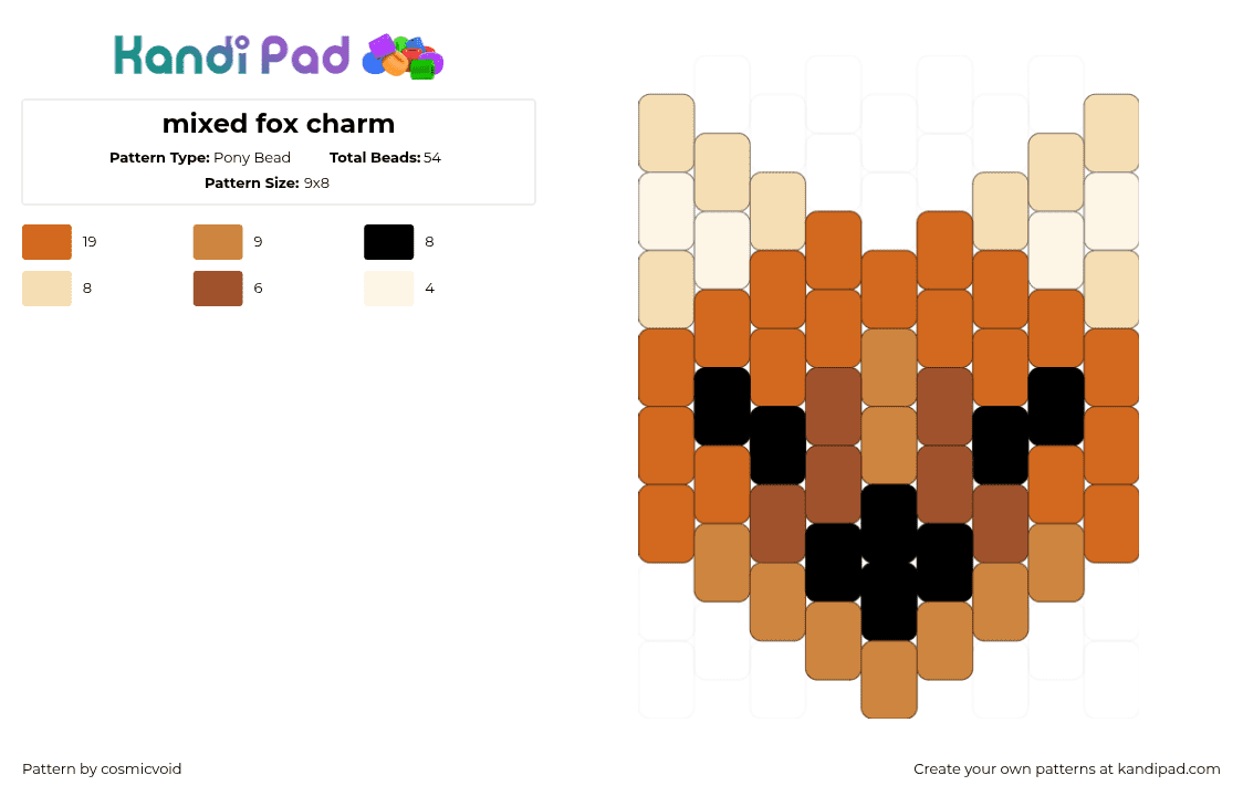 mixed fox charm - Pony Bead Pattern by cosmicvoid on Kandi Pad - orange