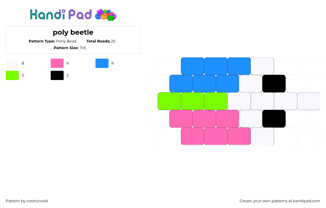 poly beetle - Pony Bead Pattern by cosmicvoid on Kandi Pad - poly,beetle,pride,simple,charm,blue,green,pink,white