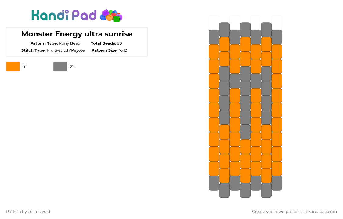 Monster Energy ultra sunrise - Pony Bead Pattern by cosmicvoid on Kandi Pad - gray,orange
