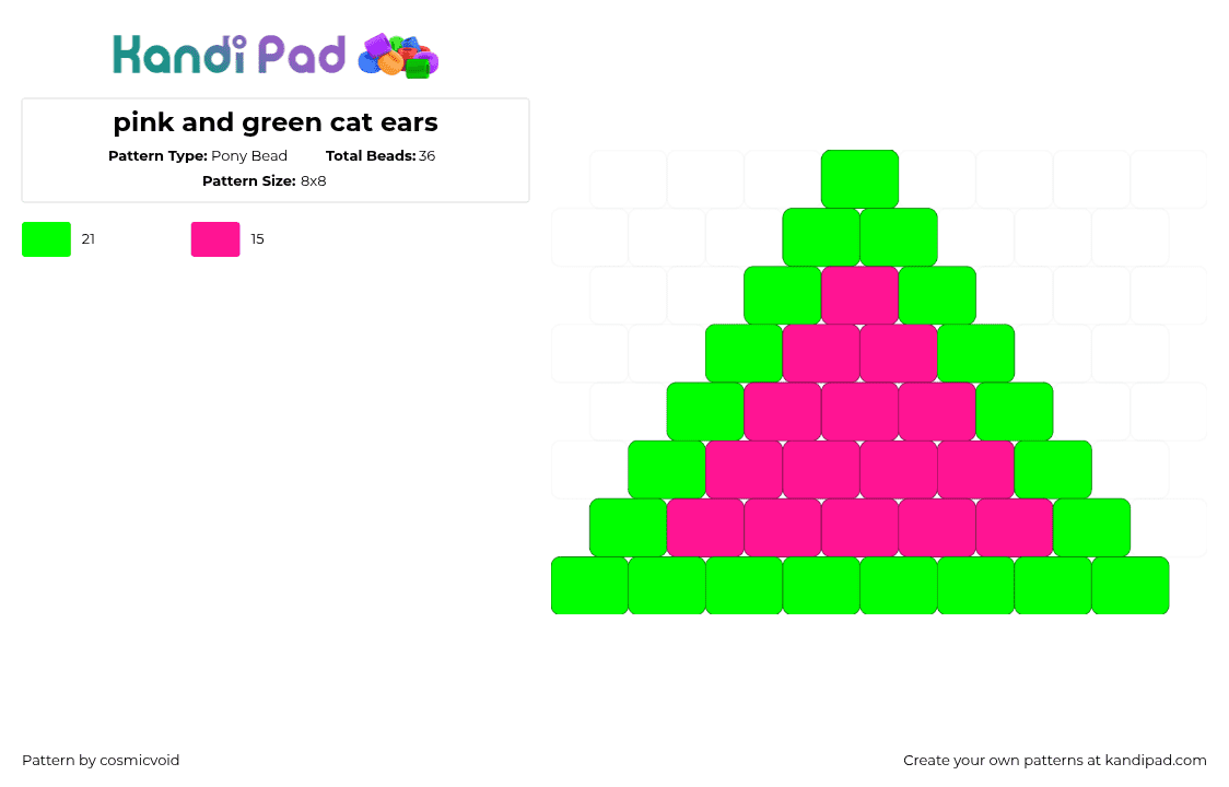 pink and green cat ears - Pony Bead Pattern by cosmicvoid on Kandi Pad - green,pink