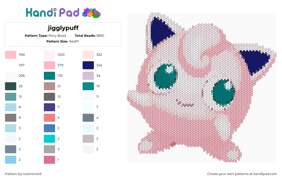 jigglypuff - Pony Bead Pattern by cosmicvoid on Kandi Pad - 